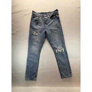 Levis Premium 501 Original Cropped Jeans W27 L28 Distressed Medium Wash Blue thumbnail 3