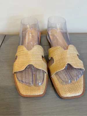 Woven Slide Sandals in Natural Straw madden size 11 rafia beige flat thumbnail 2