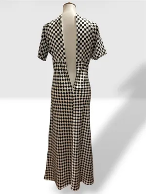 NWT ASOS Black White Checkered Satin Maxi Dress US 6 Mod Geometric thumbnail 4