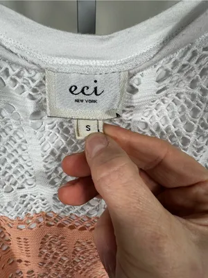X288. ECI Crochet Colorblock Tank Dress in White, Peach & Orange thumbnail 2