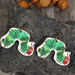 Caterpillar Very Hungry  Dangle Wooden Earrings thumbnail 3