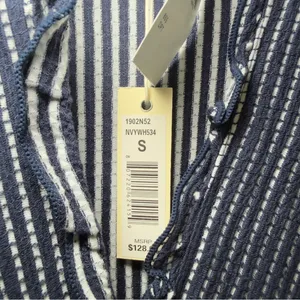 Max Studio Small Navy Jersey Smocked Waist Tiered Stripe‎ Dress Cottagecore thumbnail 7