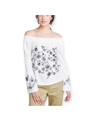 Anthropologie Annie Embroidered Off-The-Shoulder Blouse Size M Boho thumbnail 7