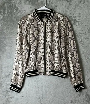 Blanc Noir Sport Python Print‎ Bomber Jacket Women's Small Zip Front Snake Print Brown thumbnail 1