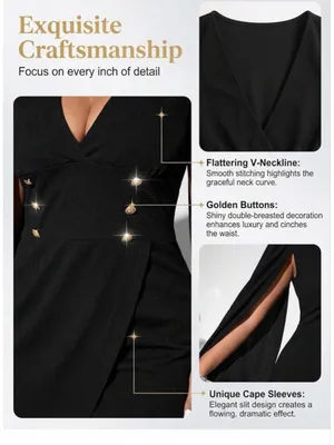 NEW V Neck Cape Blazer Split Sleeve Elegant Business Casual Blazer Mini Dress S thumbnail 7