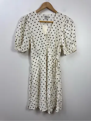 a new day Cream Polka Dot Puff-Sleeve Wrap Dress size XS thumbnail 3