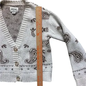 American Eagle Paisley Knit Cardigan XS Brown Cream Button Front Sweater thumbnail 4