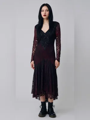 Vintage 80s Climax Lace Overlay long sleeve whimsigoth witchy dark romance Dress thumbnail 2