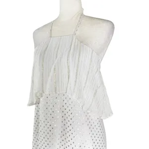Anthropologie Kopal Tiered Mini Dress White with Metallic Threads Size S thumbnail 4