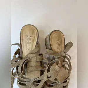 Schutz Sandals Tan Lace Up Block Heel Melancy Strappy Size‎ 7.5 thumbnail 10