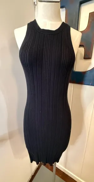 Kith Black Ribbed Sleeveless Bodycon Mini Dress Sz M thumbnail 1