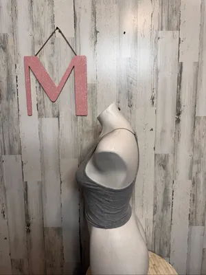 Windsor High Neck Ribbed Cami Crop Top Womens Medium Heather Grey thumbnail 6
