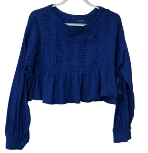 Pilcro Anthropologie NWT Babydoll Crop Top Blue Ruffle Peplum Small Relaxed thumbnail 1