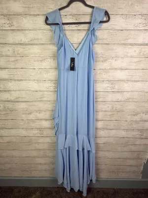 Lulus Charming Event Light Blue Asymmetrical Ruffled Maxi Dress Size Medium thumbnail 6