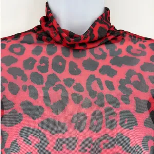 Y2K Red Leopard Mesh Dress Sz M Indie Sleaze Grunge Clubwear Shein Mock Neck thumbnail 4