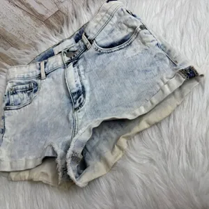 Garage Retro High Waist Acid Wash Denim Shorts Rolled Cuff‎ Distressed Size 1 thumbnail 3