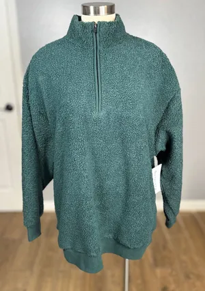Athleta Forever Fleece 1/4 Zip Sweatshirt, Green, XL thumbnail 1