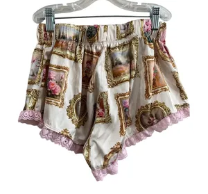 Sugar Thrillz Satin Print Lounge Shorts Coquette Lace Trim‎ Y2K Size S Cute thumbnail 1