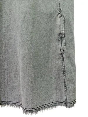 Natural Life JJ Denim Jumper Dress Large Stone Gray Frayed Hem Pinafore Pockets thumbnail 9