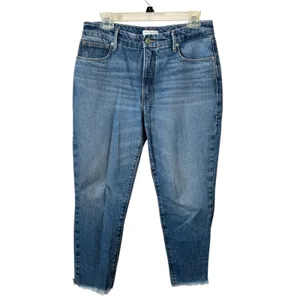 Good American Good Girlfriend Jeans 27 Cropped Raw Hem Medium Wash thumbnail 4