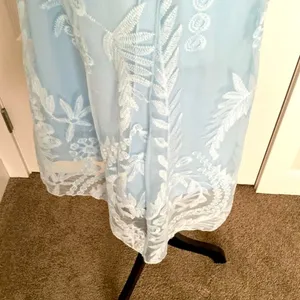 Miami| Sky blue baby doll dress w/ lace overlay. Spaghetti straps w/ razorback thumbnail 5