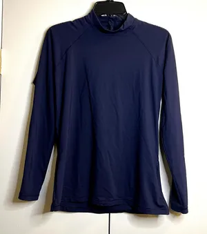 Athleta Blue Fitted Long Sleeve Back zip Top size L thumbnail 1