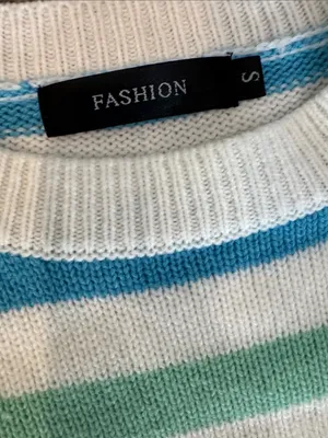 Striped Crewneck Sweater in White, Mint & Blue thumbnail 2