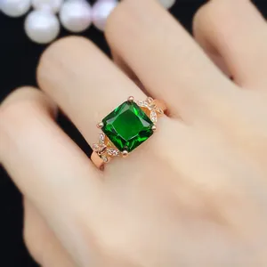 14K Rose Gold Plated Adjustable Butterfly Green Crystal Emerald Ring for Women thumbnail 4