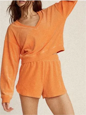 Beyond Yoga Tropez Orange V Neck Terry Pullover Small thumbnail 2