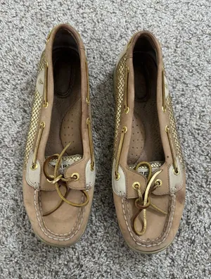 Sperry Angelfish Brown Leather Metallic Boat Shoes | Women's Nautical Loafers thumbnail 1
