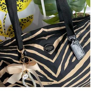 Coach y2k Devin Black Tan Zebra Print Nylon Overnight Tote Pouch thumbnail 6