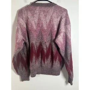 Vintage Madrigal Women Large Pink Burgundy Geometric Chevron Wool Blend Sweater thumbnail 4