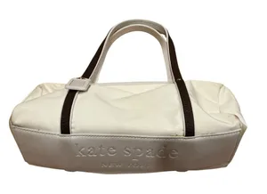 Kate Spade New York white and brown trim small nylon Tote handbag thumbnail 1