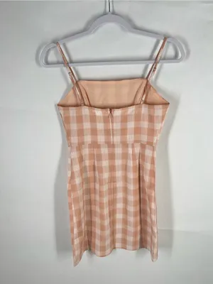 BP Peach Plaid Mini Dress XS Spaghetti‎ Strap Lightweight Back Zip thumbnail 6