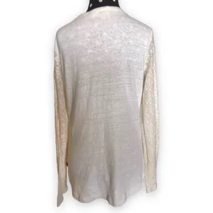 Prana Womens‎ Top Size Small Darla Cream Knit Lace Sleeves Inset Long thumbnail 3