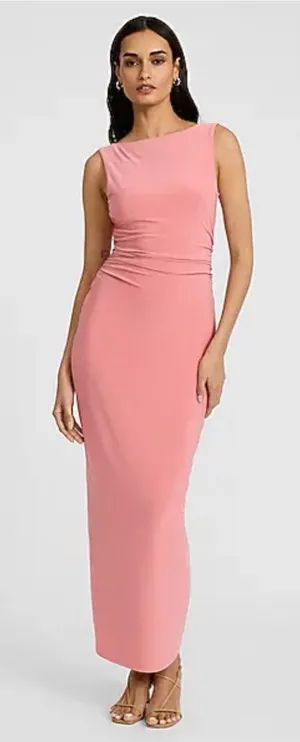 Express boat neck sleeveless low twist back maxi dress pink S thumbnail 1