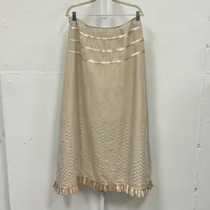 Essence Tan Sequin Ruffle Hem Midi Skirt Satin Trim Size 30 Neutral Boho Chic thumbnail 2