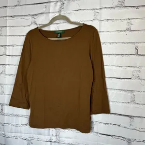 Vintage Lauren Ralph Lauren Brown Longsleeve Top Women’s M Preppy Minimalist Y2K thumbnail 8