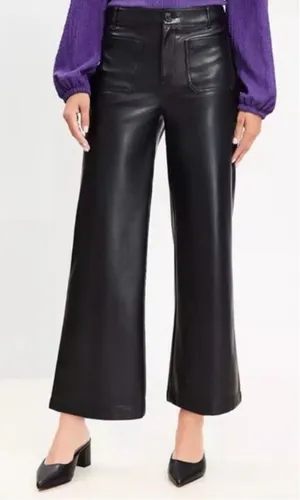 LOFT Faux Leather Wide‎ Leg Crop Pants Size 6 High Rise Modern Minimal Chic thumbnail 1