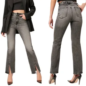 Good American Size 10/30 Curvy Twist Straight Leg Jeans Washed Black‎ Split Hem thumbnail 2