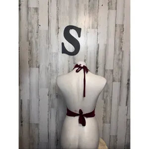 Delta Gamma Sorority Halter Crop Top Burgundy Tie Back Graphic Size S thumbnail 3
