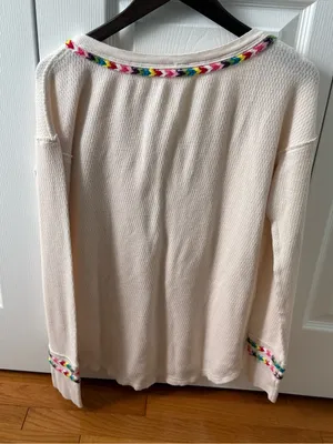 Free People Rainbow Waffle Henley in Cream thumbnail 3