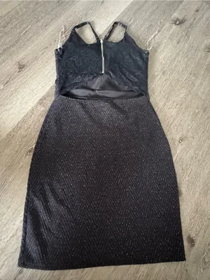Planet Gold Chevron Lurex Sexy Cocktail Dress Black With Bling Size S thumbnail 3