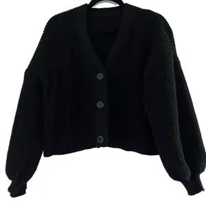 SHEIN Black Button-Up Knit Cardigan thumbnail 1