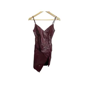 Blue‎ Blush Burgundy Pleather Bodycon Dress with Rushed Side S Assymetrical Hem thumbnail 2