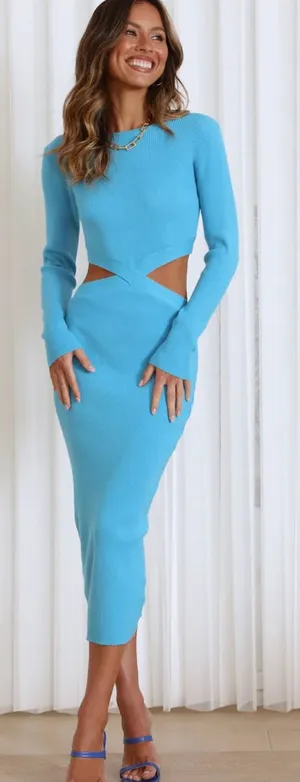 Hello Molly ICY WAVES‎ MIDI DRESS BLUE size large thumbnail 1