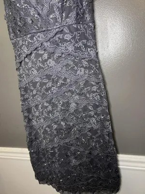 Blu Sage Dress Womens 10 Gray Lace Beaded V Neck Sheath Knee Length Party Formal thumbnail 6