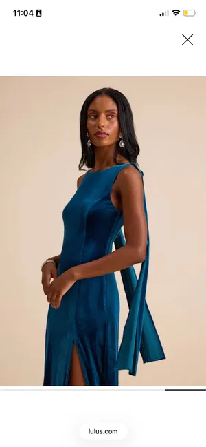 Lulus Liora Dark Teal Velvet Boat Neck Sash Maxi Dress thumbnail 5