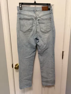 Madewell High Rise Slim Crop Boyjean 25‎ Light Wash Button Fly Raw Hem Jeans thumbnail 5