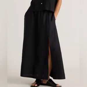 NWOT Quince 100% European Linen Black Side Slit Maxi Skirt Sz L thumbnail 4